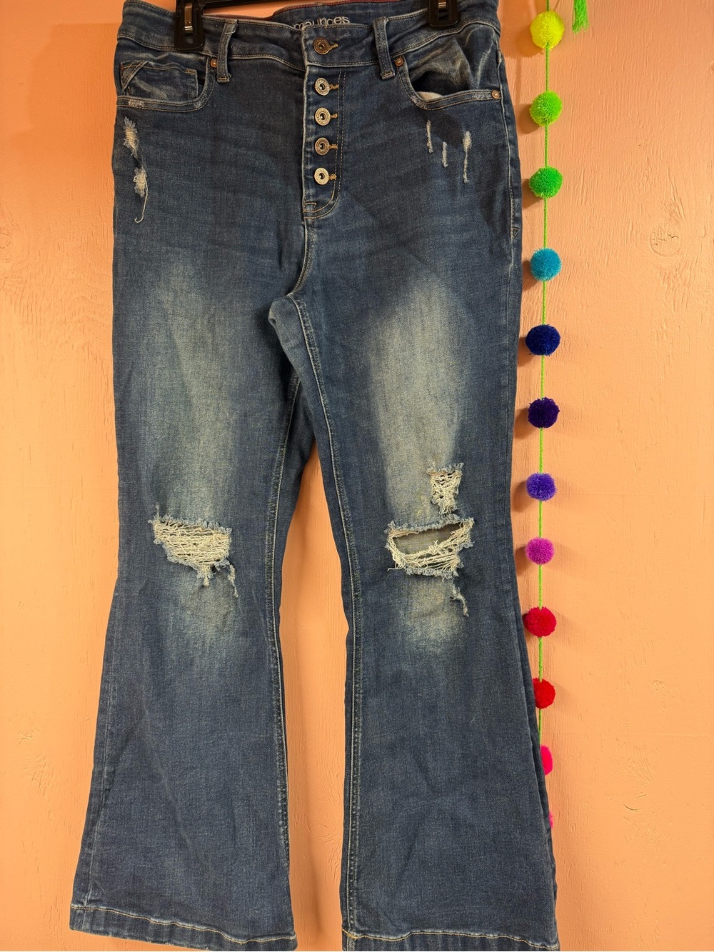 Maurices Distressed High-Rise Blue Flare Jeans